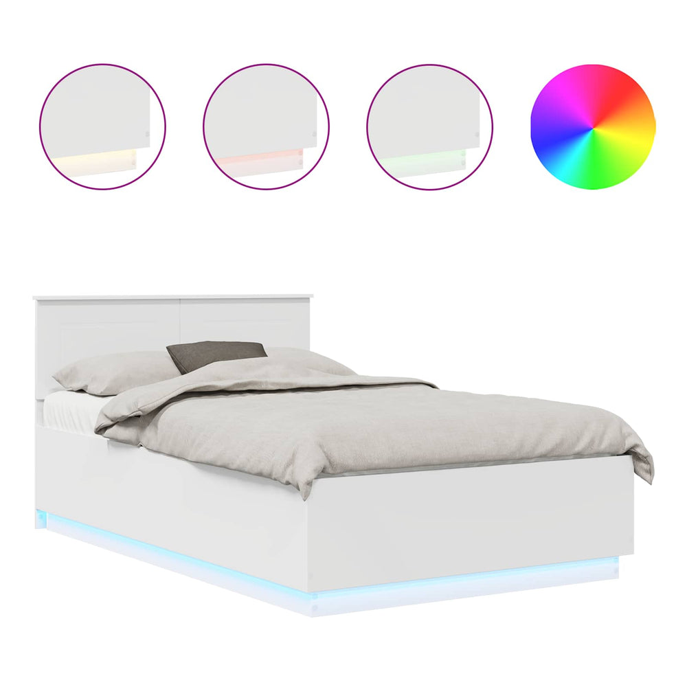 vidaXL Bed Frame with LED Light Strips White 135 x 190 cm Engineered Wood