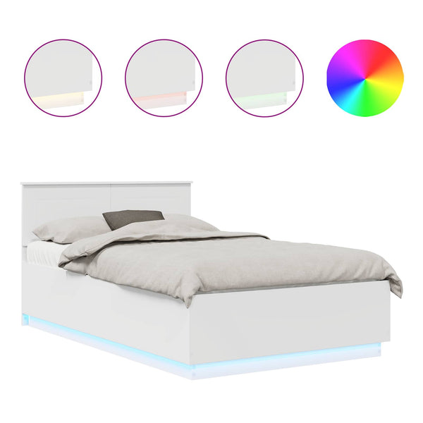 vidaXL Bed Frame with LED Light Strips White 135 x 190 cm Engineered Wood