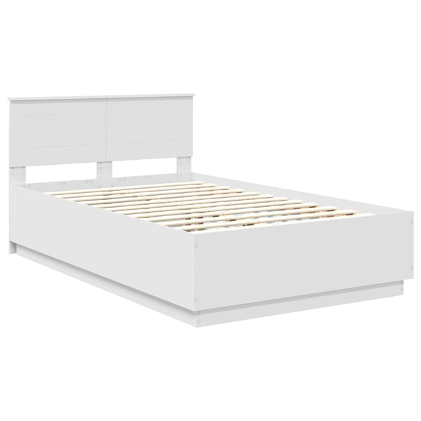 vidaXL Bed Frame with LED Light Strips White 135 x 190 cm Engineered Wood