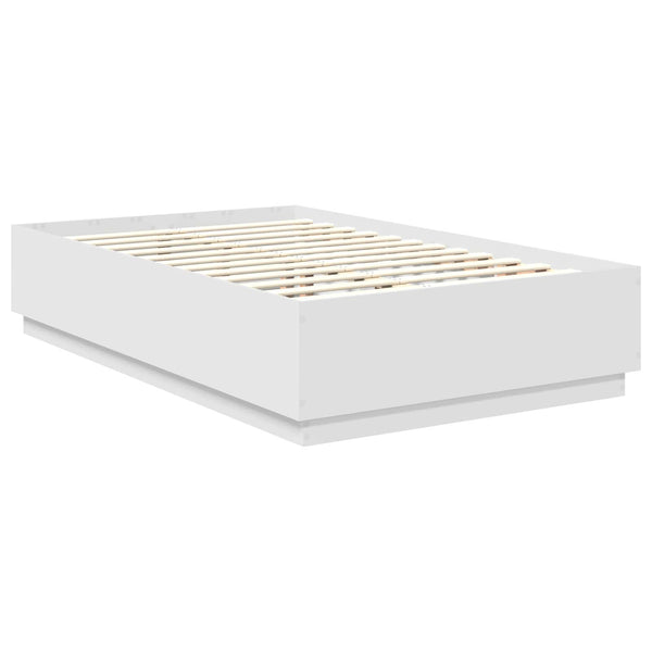 vidaXL Bed Frame with LED Light Strips White 135 x 190 cm Engineered Wood