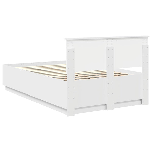 vidaXL Bed Frame with LED Light Strips White 135 x 190 cm Engineered Wood