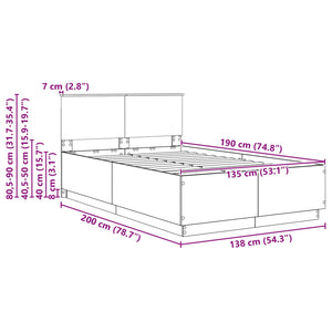 vidaXL Bed Frame Brown Oak Look 135 x 190 cm Engineered Wood