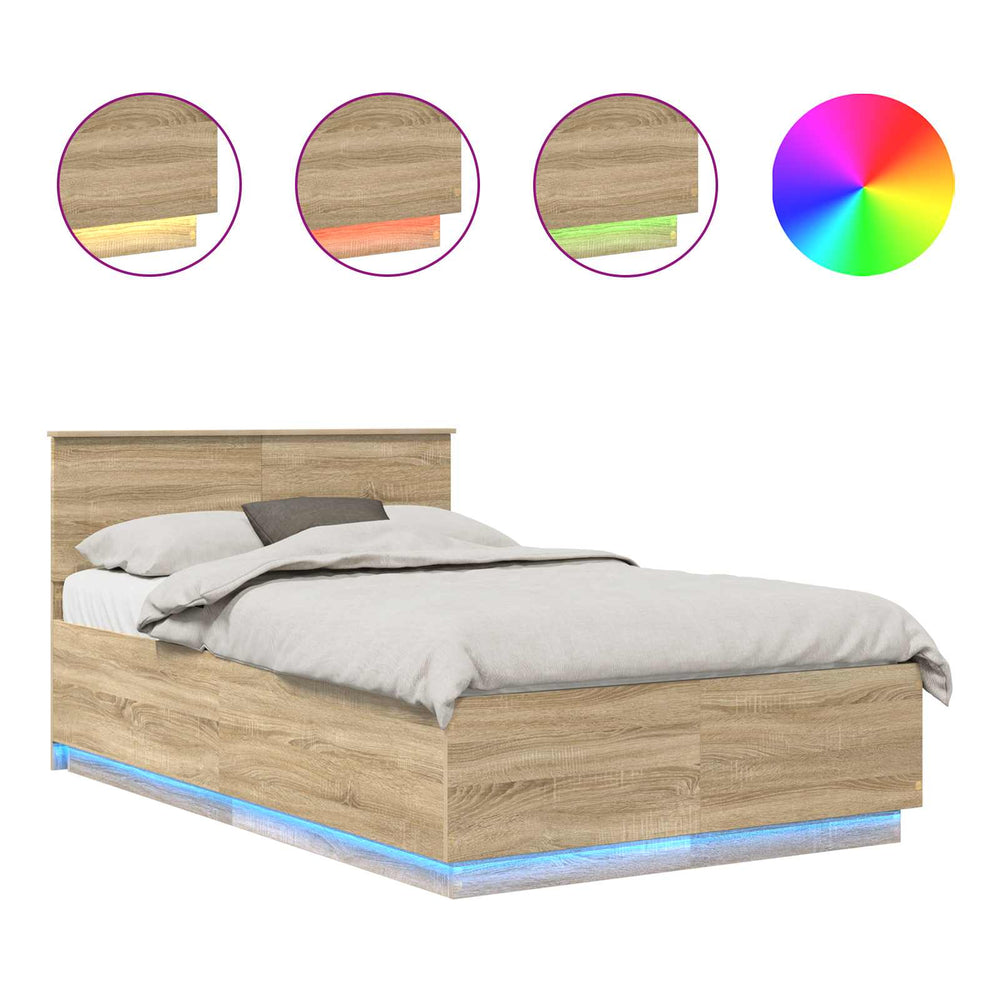 vidaXL Bed Frame with Headboard Sonoma Oak 120 x 190 cm Engineered Wood