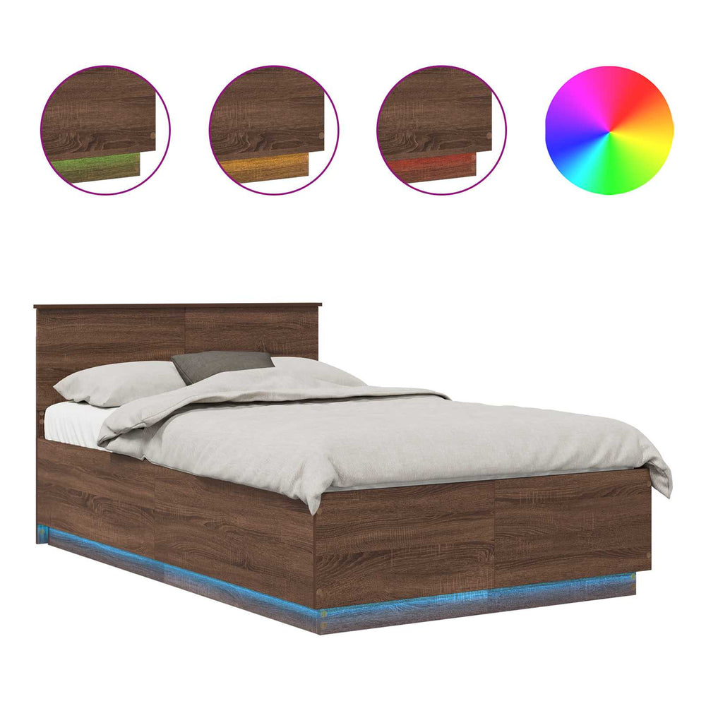 vidaXL Bed Frame Brown Oak Look 120 x 190 cm Engineered Wood
