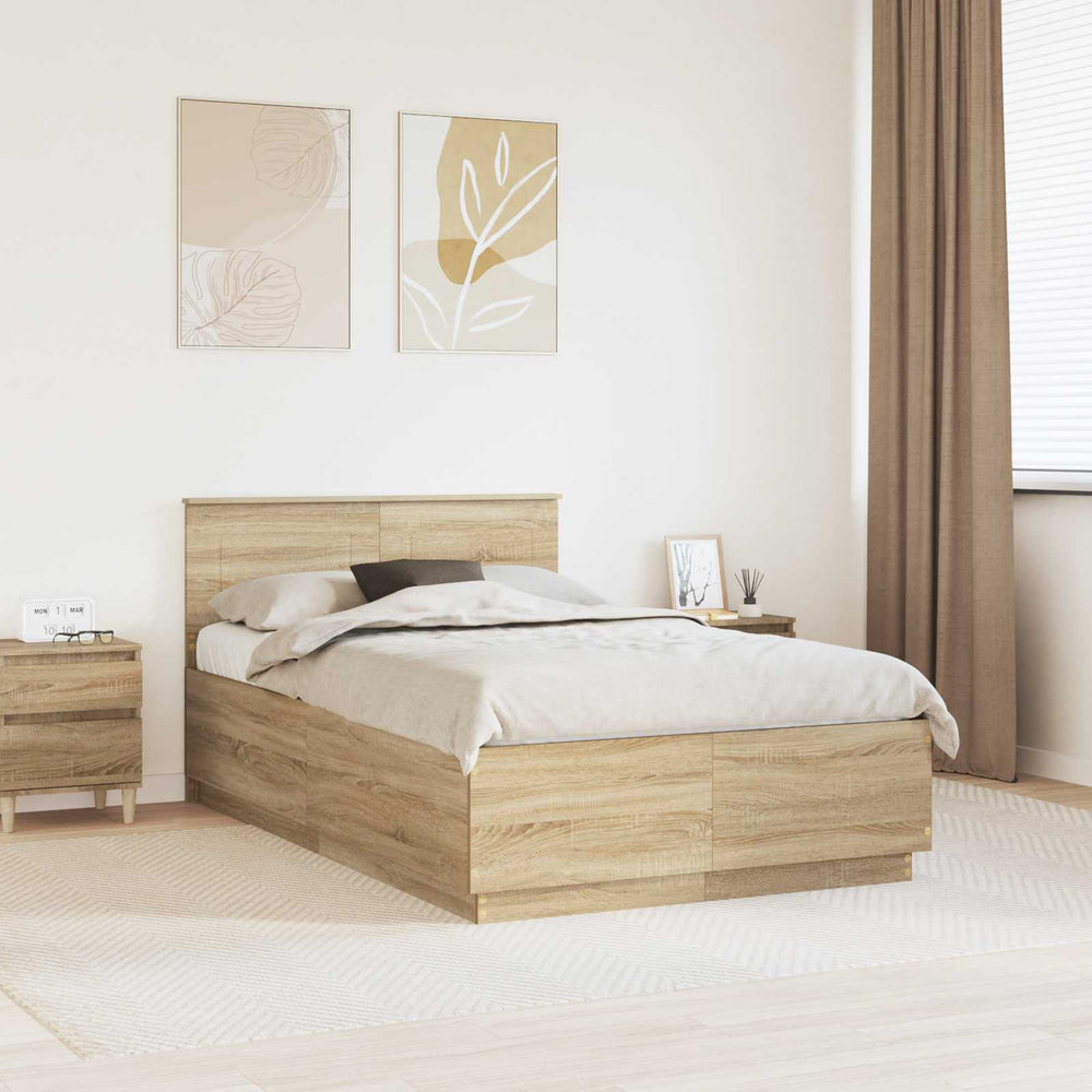 vidaXL Bed Frame with Headboard Sonoma Oak 120 x 200 cm Engineered Wood