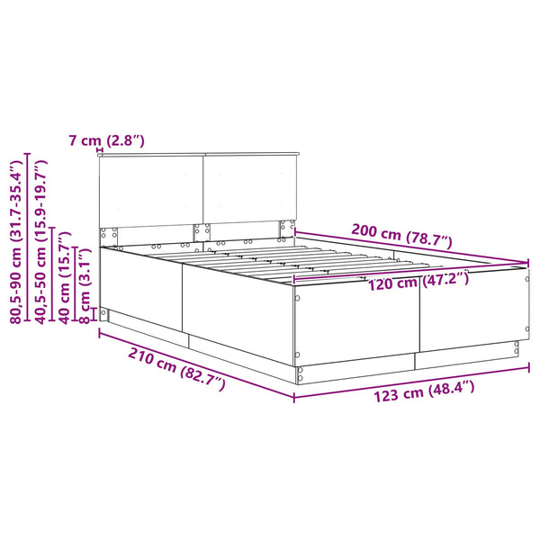 vidaXL Bed Frame with Headboard Sonoma Oak 120 x 200 cm Engineered Wood