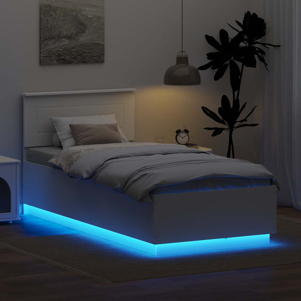 vidaXL Bed Frame with LED Strips White 100 x 200 cm Engineered Wood