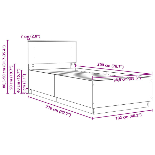 vidaXL Bed Frame with LED Strips White 100 x 200 cm Engineered Wood