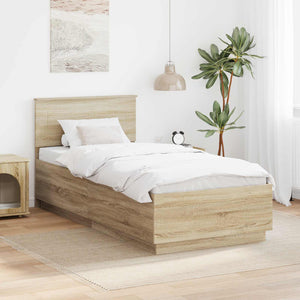 vidaXL Bed Frame with Headboard Sonoma Oak 100 x 200 cm Engineered Wood