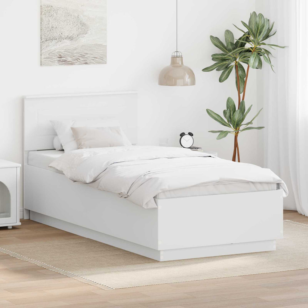vidaXL Bed Frame with LED Strips White 90 x 190 cm Engineered Wood