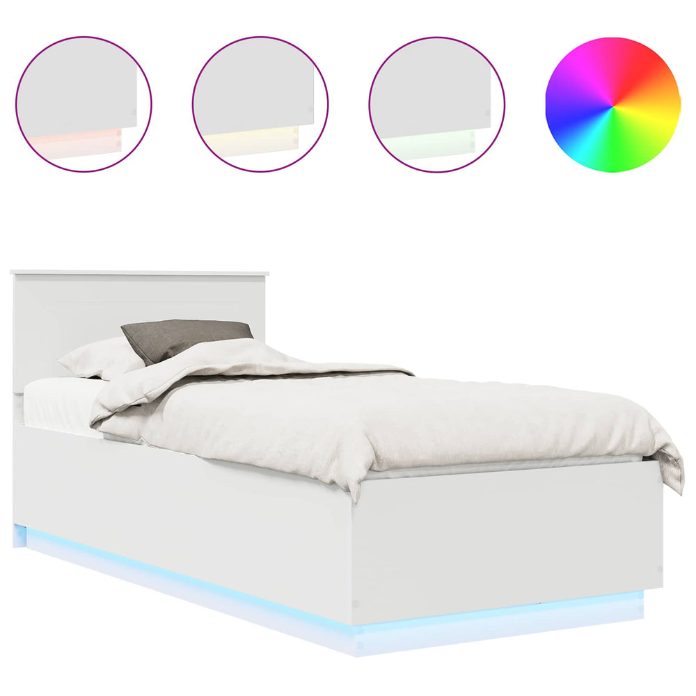 vidaXL Bed Frame with LED Strips White 90 x 190 cm Engineered Wood