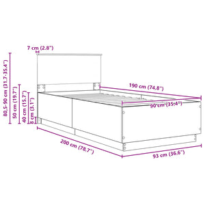 vidaXL Bed Frame Brown Oak Look 90 x 190 cm Engineered Wood