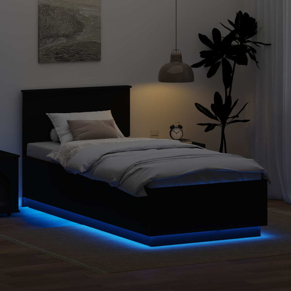 vidaXL Bed Frame with Headboard Black 90 x 200 cm Engineered Wood