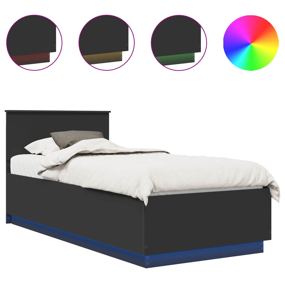 vidaXL Bed Frame with Headboard Black 90 x 200 cm Engineered Wood