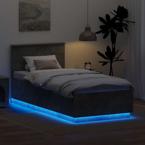 vidaXL Bed Frame with Headboard Concrete Grey 70 x 190 cm Engineered Wood
