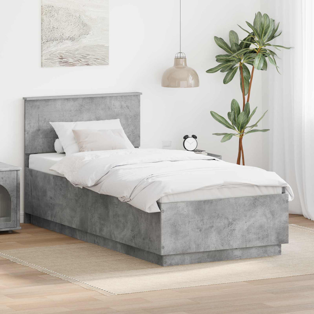 vidaXL Bed Frame with Headboard Concrete Grey 70 x 190 cm Engineered Wood
