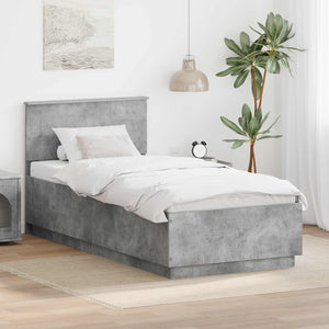 vidaXL Bed Frame with Headboard Concrete Grey 70 x 190 cm Engineered Wood