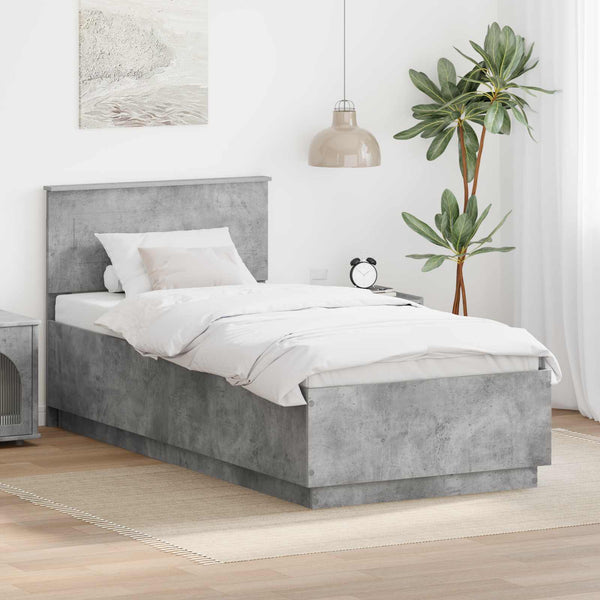 vidaXL Bed Frame with Headboard Concrete Grey 70 x 190 cm Engineered Wood