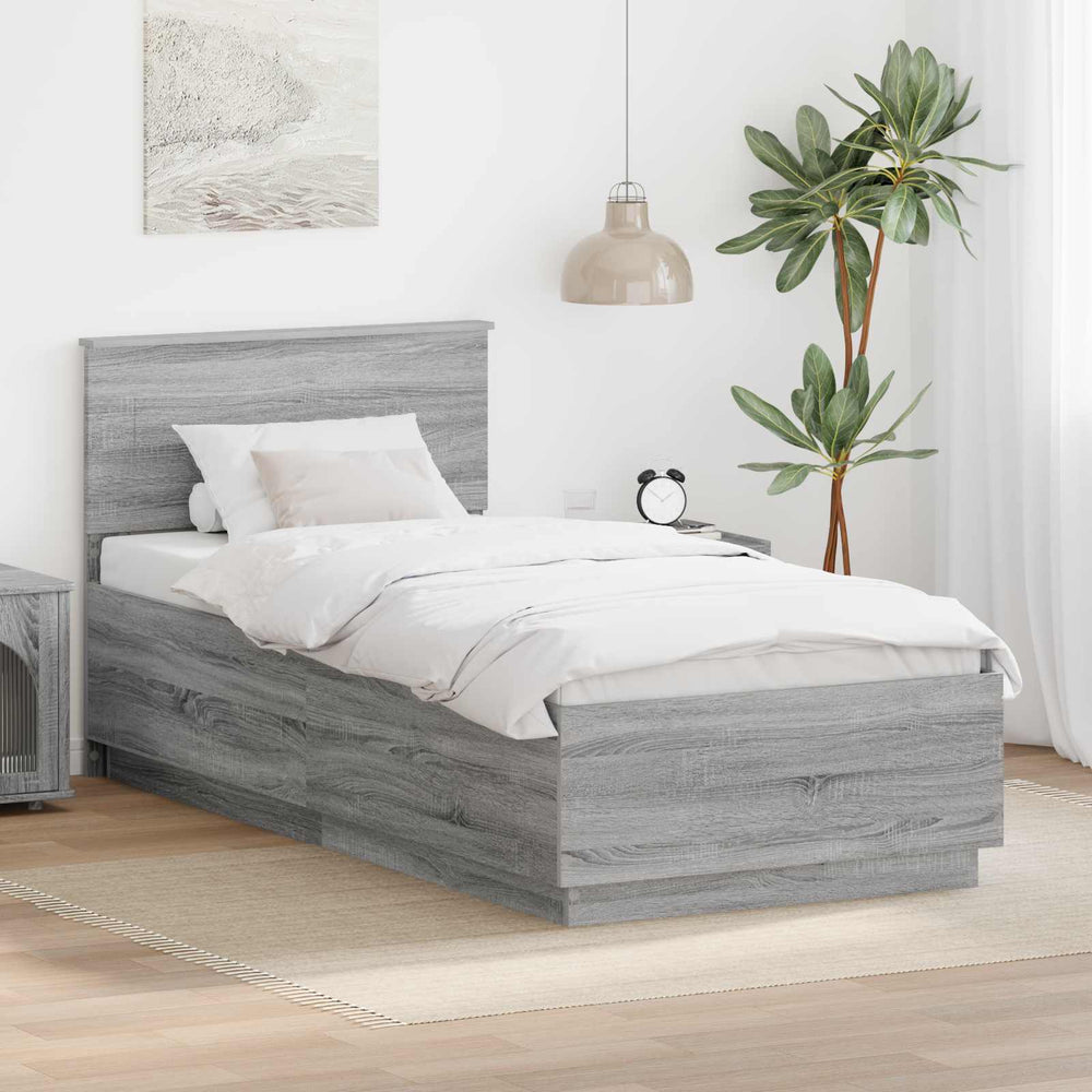 vidaXL Bed Frame with Headboard Gray Sonoma 70 x 190 cm Engineered Wood