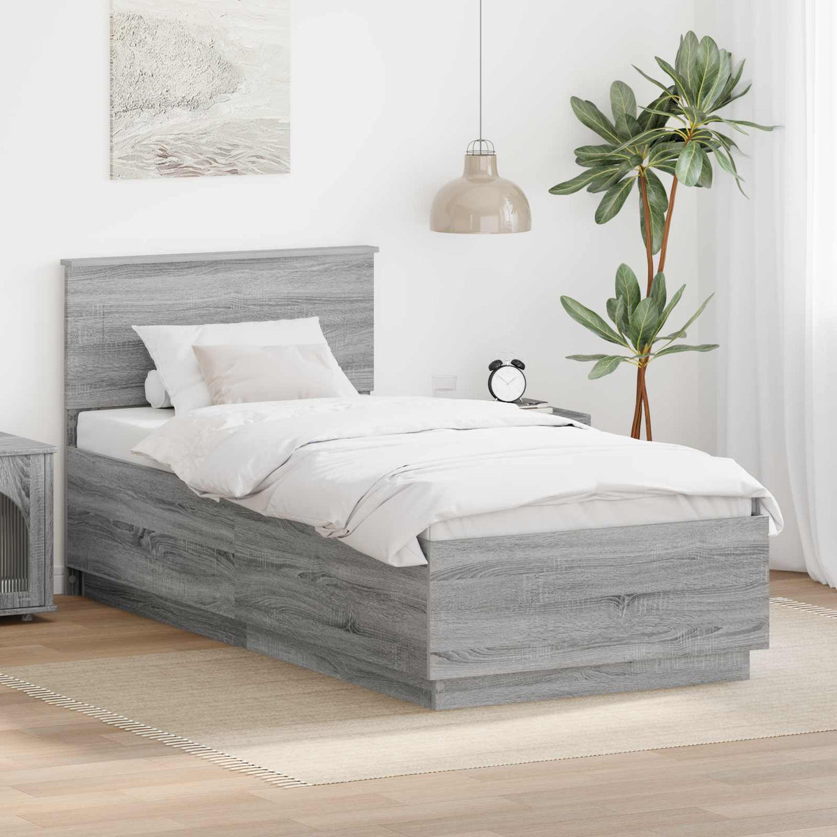 vidaXL Bed Frame with Headboard Gray Sonoma 70 x 190 cm Engineered Wood