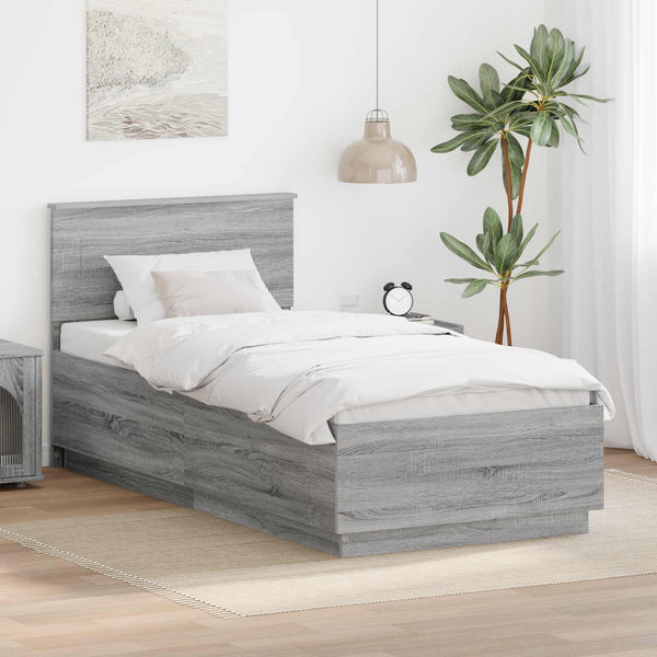vidaXL Bed Frame with Headboard Gray Sonoma 70 x 190 cm Engineered Wood