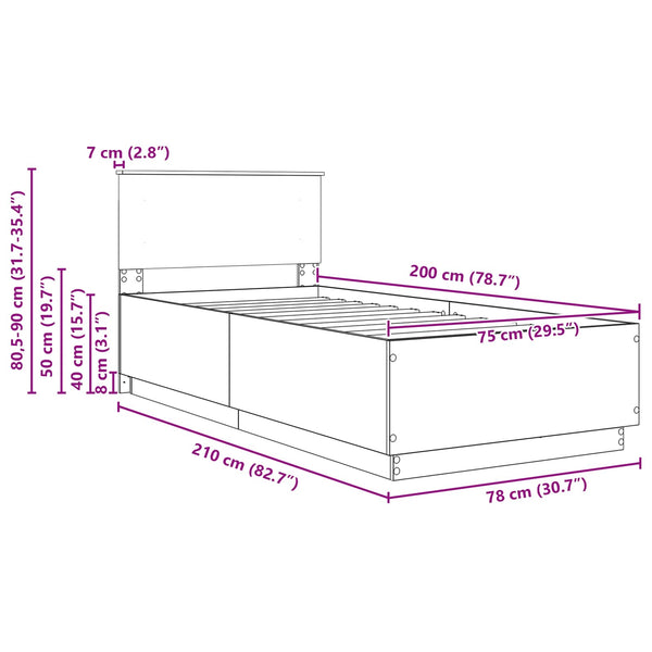 vidaXL Bed Frame with Headboard Gray Sonoma 70 x 190 cm Engineered Wood