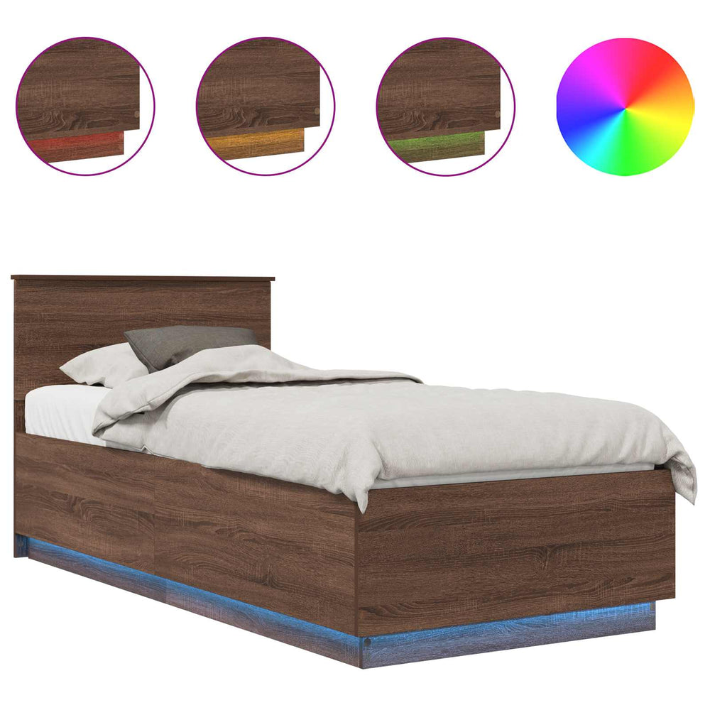vidaXL Bed Frame Brown Oak Look 70 x 190 cm Engineered Wood