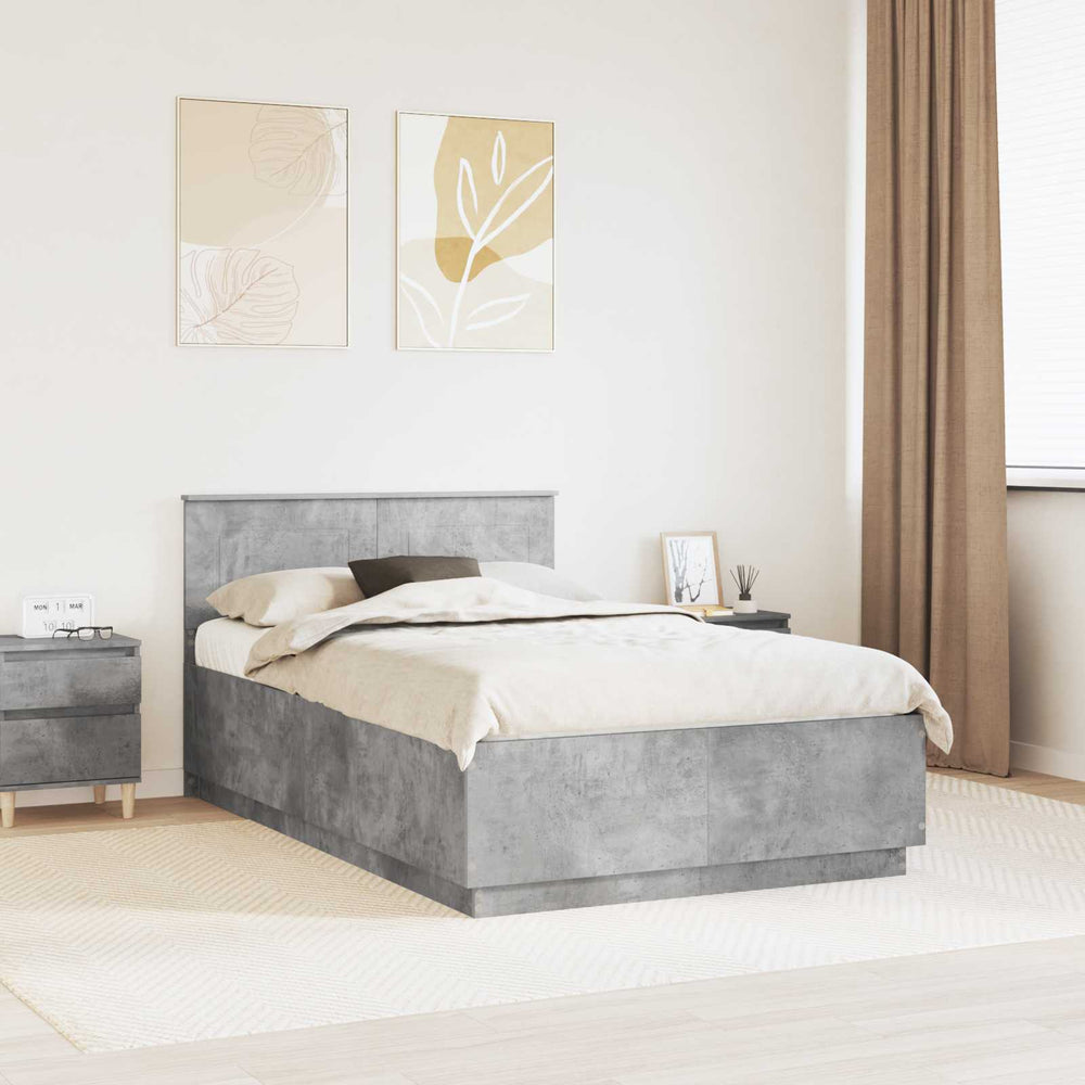 vidaXL Bed Frame with Headboard Concrete Grey 120 x 200 cm Engineered Wood