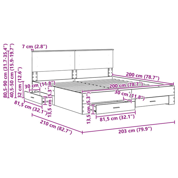 vidaXL Bed Frame Black and Silver 200 x 200 cm Engineered Wood