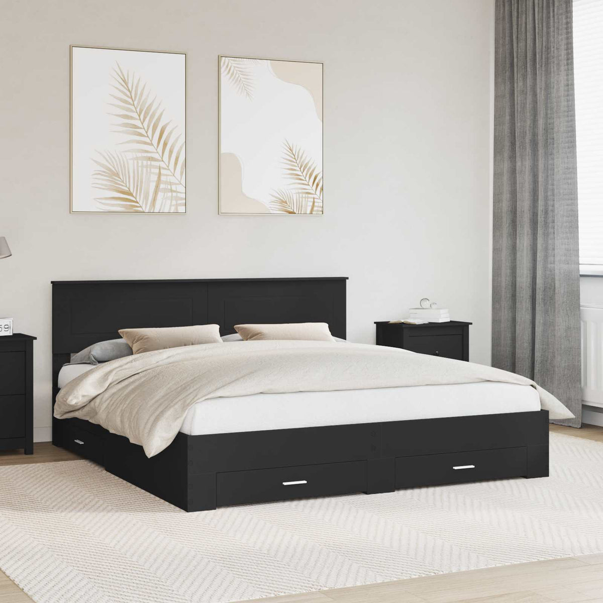 vidaXL Bed Frame with Headboard Black 180 x 200 cm Engineered Wood