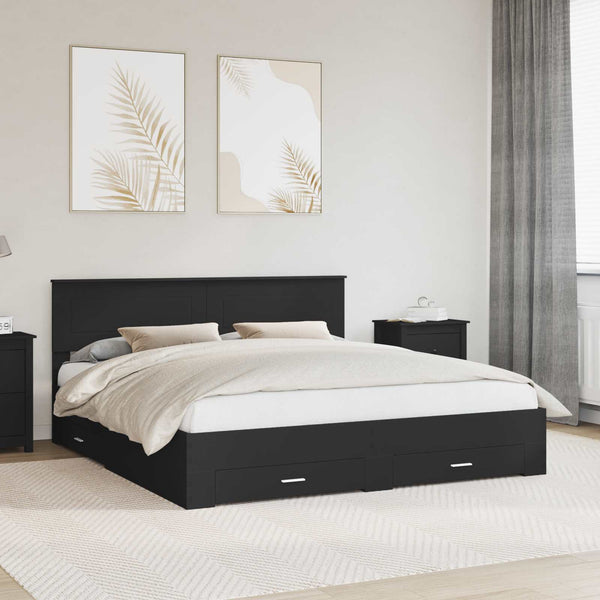 vidaXL Bed Frame with Headboard Black 180 x 200 cm Engineered Wood
