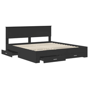 vidaXL Bed Frame with Headboard Black 180 x 200 cm Engineered Wood