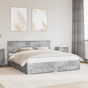 vidaXL Bed Frame with Headboard Concrete Grey 180 x 200 cm Engineered Wood