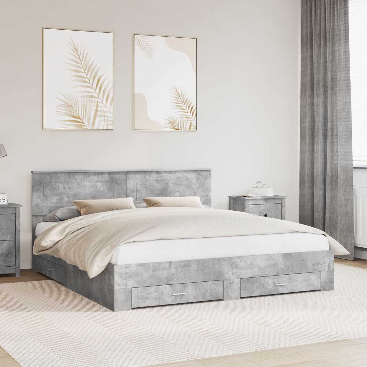 vidaXL Bed Frame with Headboard Concrete Grey 180 x 200 cm Engineered Wood