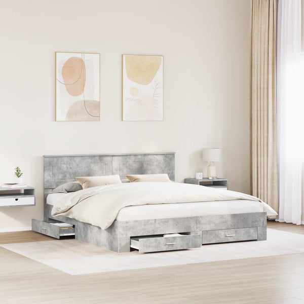 vidaXL Bed Frame with Headboard Concrete Grey 180 x 200 cm Engineered Wood