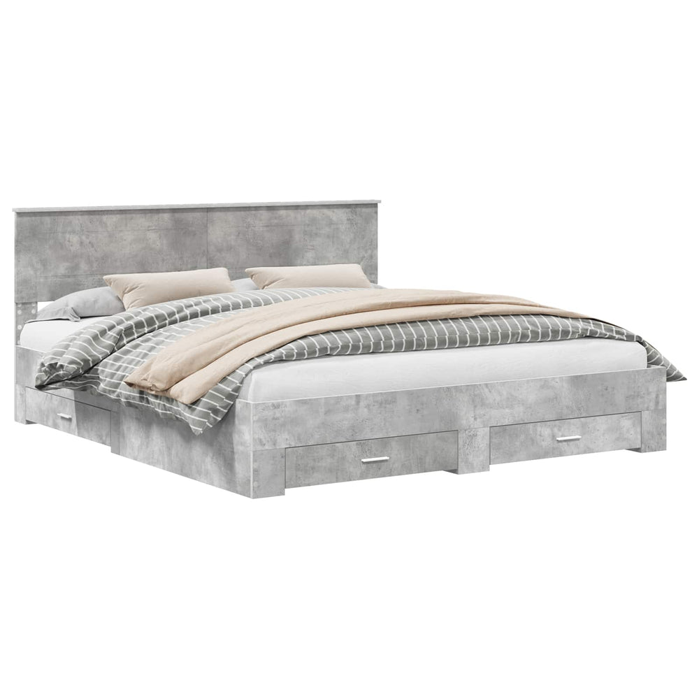 vidaXL Bed Frame with Headboard Concrete Grey 180 x 200 cm Engineered Wood