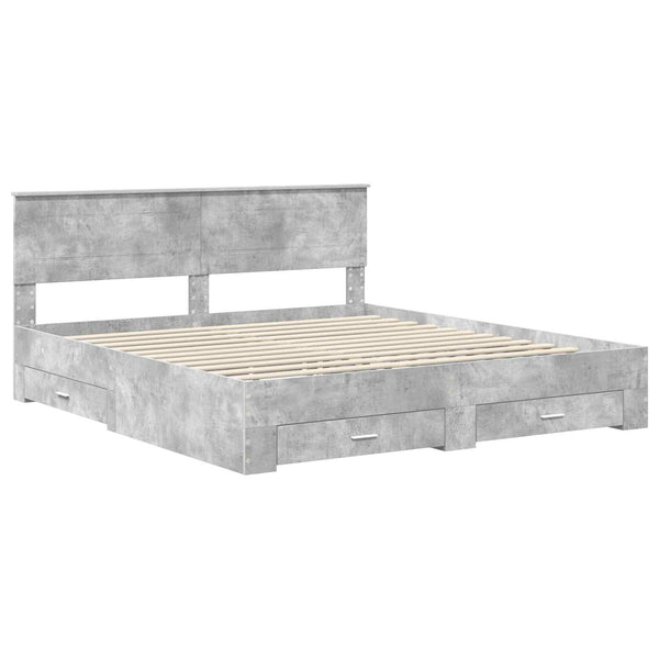 vidaXL Bed Frame with Headboard Concrete Grey 180 x 200 cm Engineered Wood