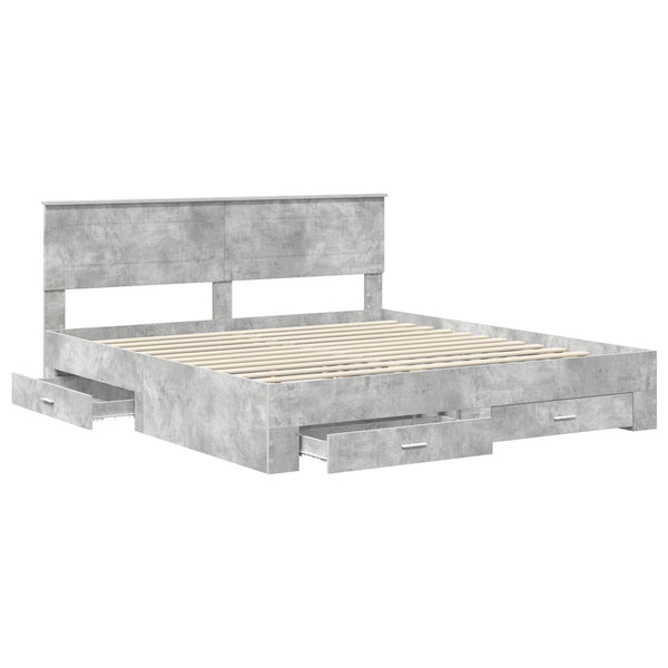 vidaXL Bed Frame with Headboard Concrete Grey 180 x 200 cm Engineered Wood