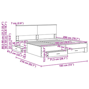 vidaXL Bed Frame with Headboard Concrete Grey 180 x 200 cm Engineered Wood