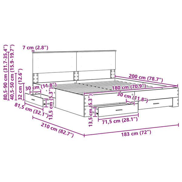 vidaXL Bed Frame with Headboard Concrete Grey 180 x 200 cm Engineered Wood