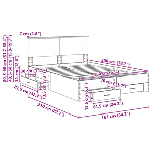 vidaXL Bed Frame with Headboard White 160 x 200 cm Engineered Wood