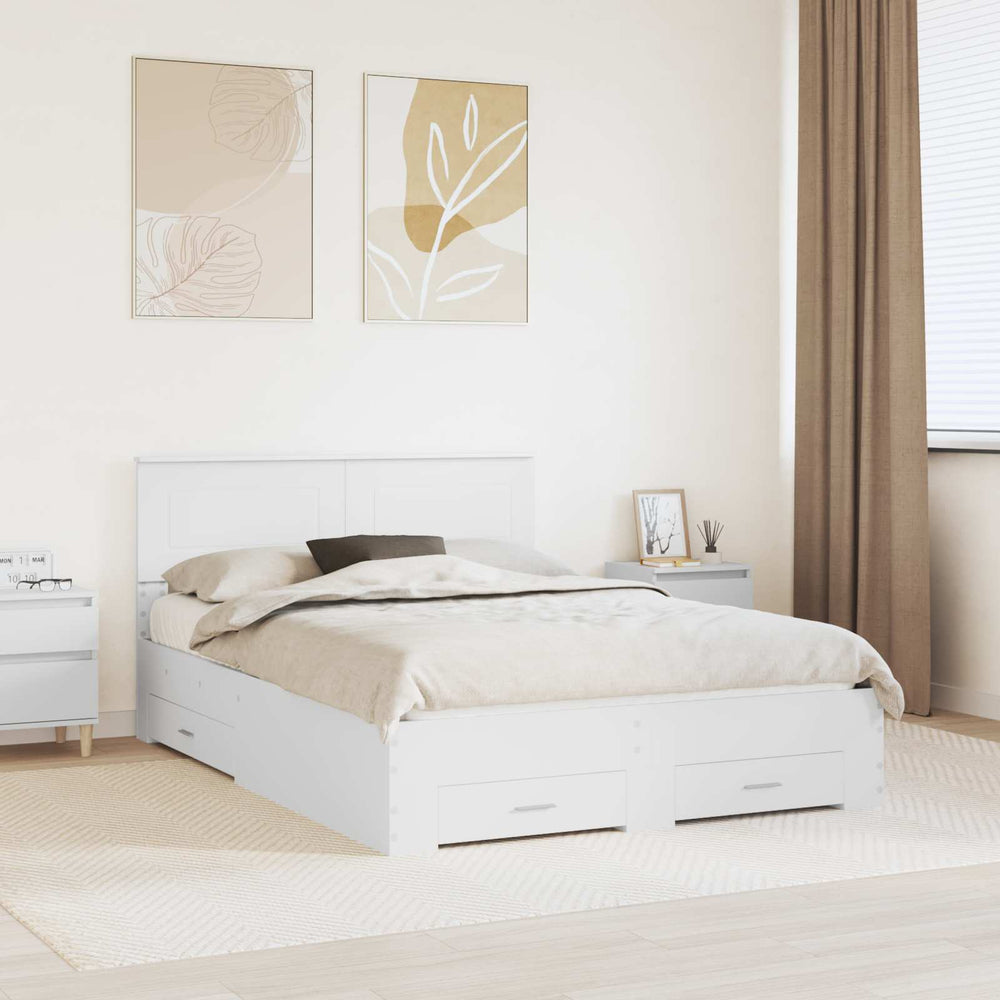 vidaXL Bed Frame with Headboard White 140 x 190 cm Engineered Wood