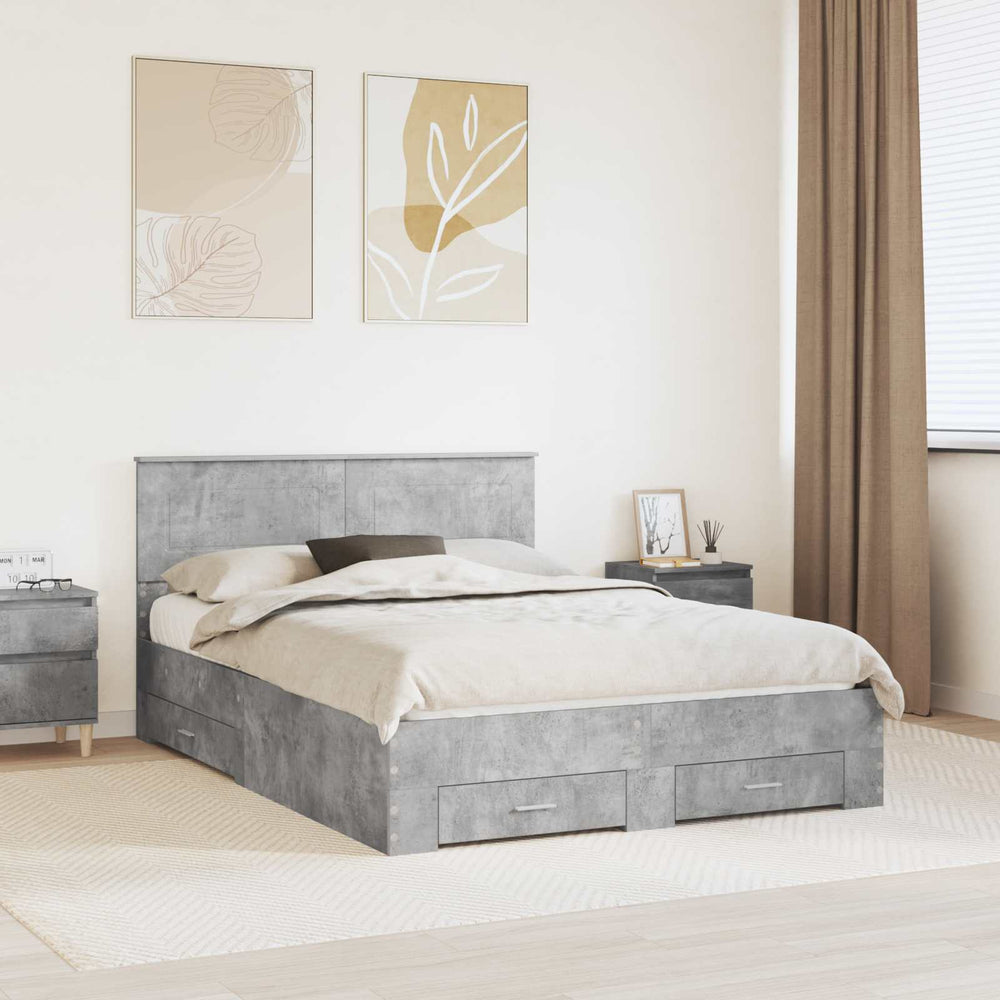 vidaXL Bed Frame with Headboard Concrete Gray 140 x 190 cm Engineered Wood