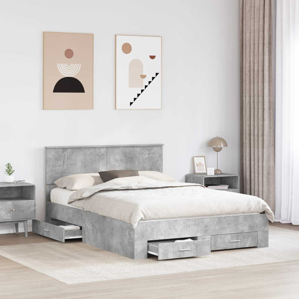 vidaXL Bed Frame with Headboard Concrete Gray 140 x 190 cm Engineered Wood