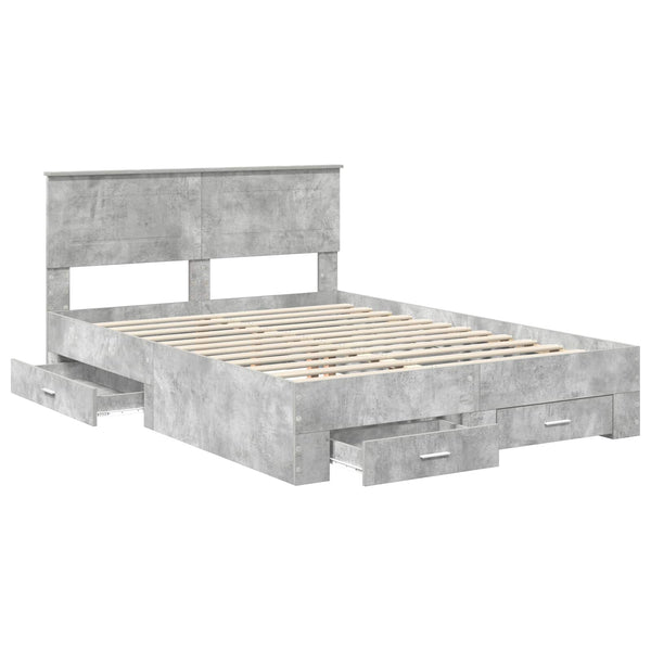vidaXL Bed Frame with Headboard Concrete Gray 140 x 190 cm Engineered Wood