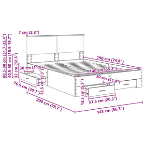 vidaXL Bed Frame with Headboard Concrete Gray 140 x 190 cm Engineered Wood