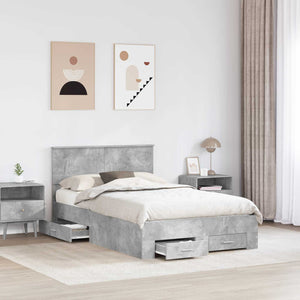 vidaXL Bed Frame with Headboard Concrete Grey 135 x 190 cm Engineered Wood