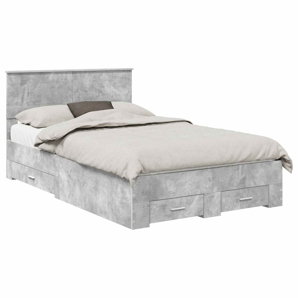 vidaXL Bed Frame with Headboard Concrete Grey 135 x 190 cm Engineered Wood