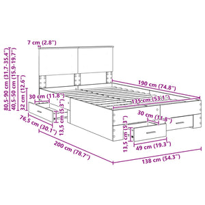 vidaXL Bed Frame with Headboard Concrete Grey 135 x 190 cm Engineered Wood