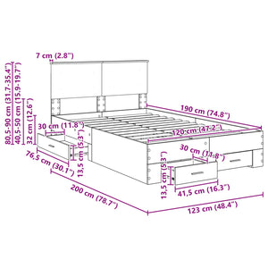 vidaXL Bed Frame with Headboard Concrete Grey 120 x 190 cm Engineered Wood